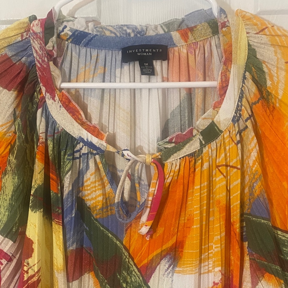 Boho, anthropologie, tie dye Artsy  Multicolor brush strokes Striped Top Blue